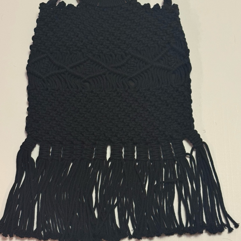 Danielle Nicole Black Macrame Purse Boho Tote - image 1
